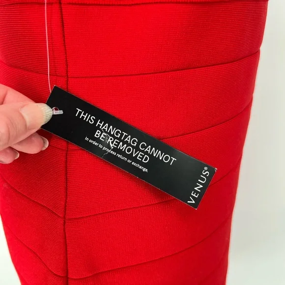 VENUS dramatic‎ Red Ruffle Bandage Bodycon Dress One Shoulder Sleeveless - Picture 7 of 13